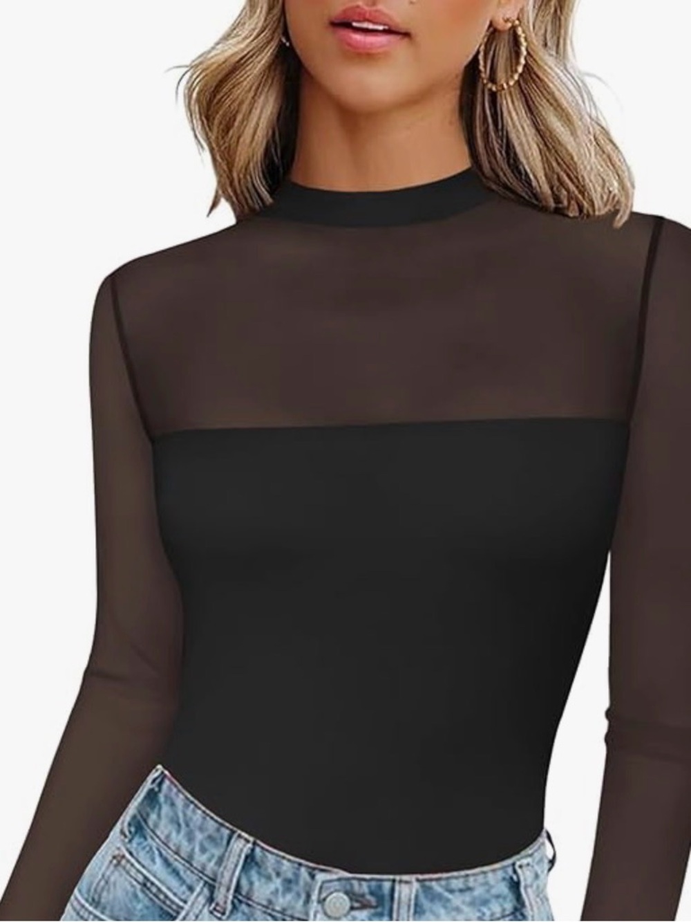 Sheer Black Long-Sleeve Women's Top